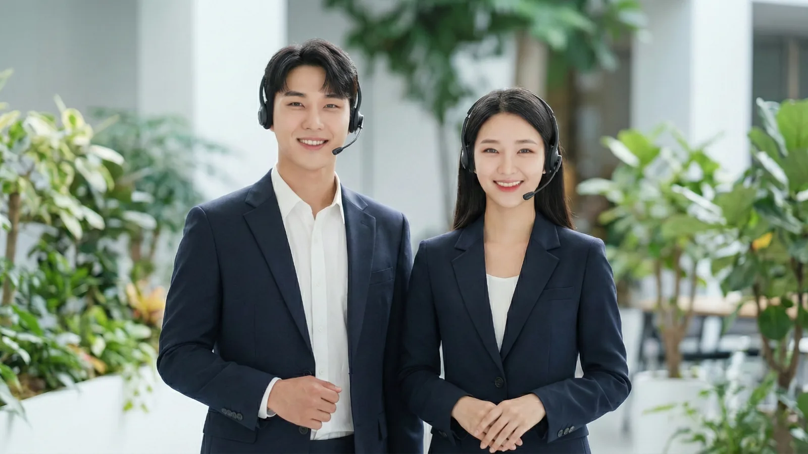 상담원 두 사람이 SK 회선 점검 문의를 준비하는 모습